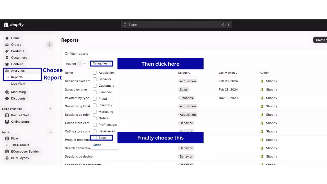 Use Shopify Report